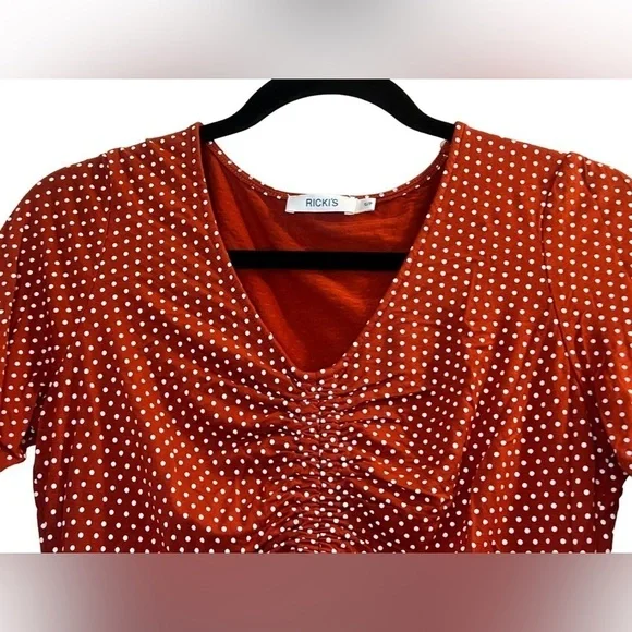 Sale RICKI'S Women's Blouse Size S Orange White Polka Dots 3/4 Length Sleeves - Picture 3 of 11